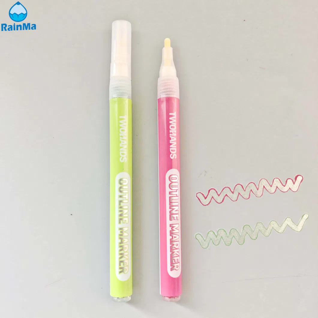 12 Colors Double Line Glitter Outline Marker with Press out Ink