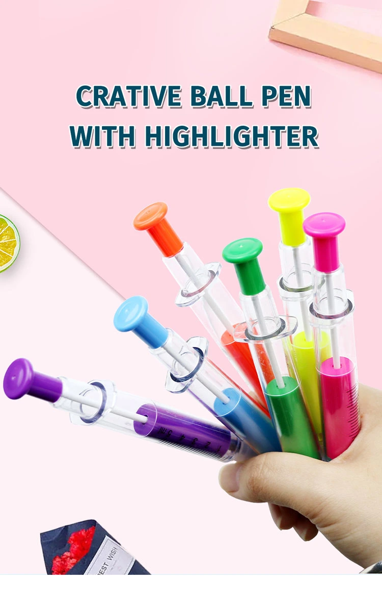 Double-Headed Colored Syringe Injection Shaped Marker Highlighter Pen