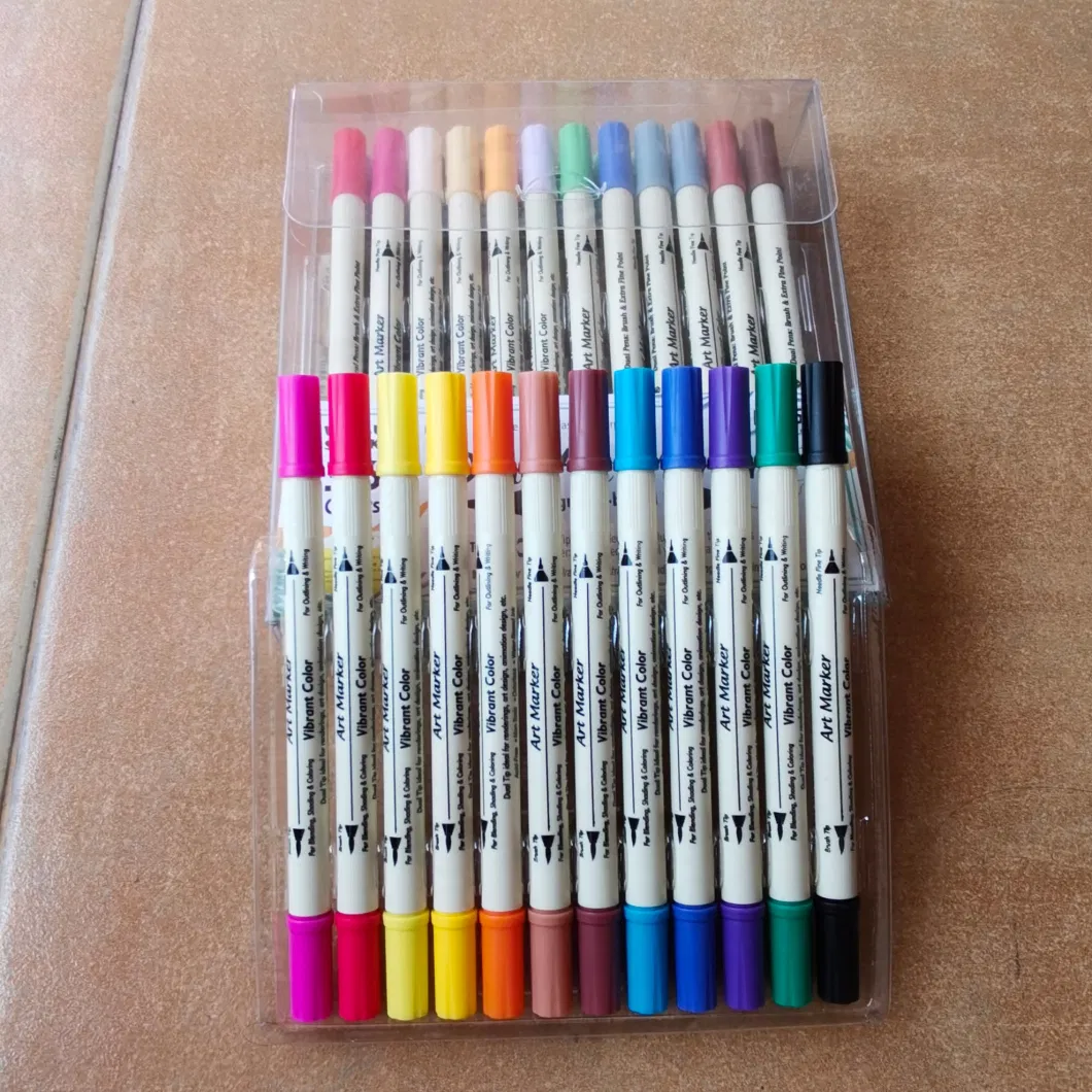 Wholesale 36 Colors Two Tips Brush Tip Fineliner Art Marker Pen Stationery Office Supply