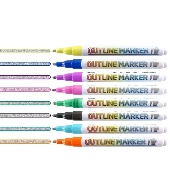 Hot Art Markers Drawing Pen Metallic Color Paint Markers Metallic Outline Marker for Ceramic Painting Glass Mug 