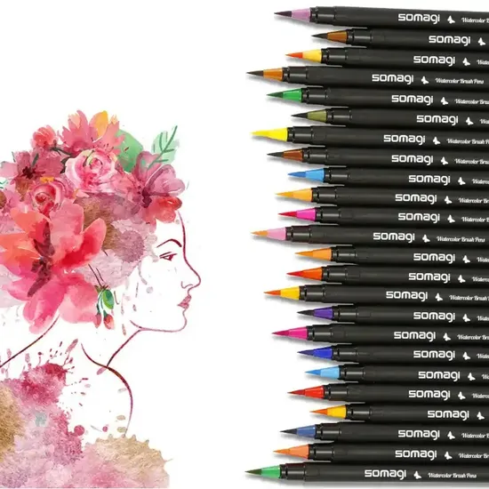 20 Colors Set Art Marker Watercolor Brush Pens School Supplies Stationery Drawing 