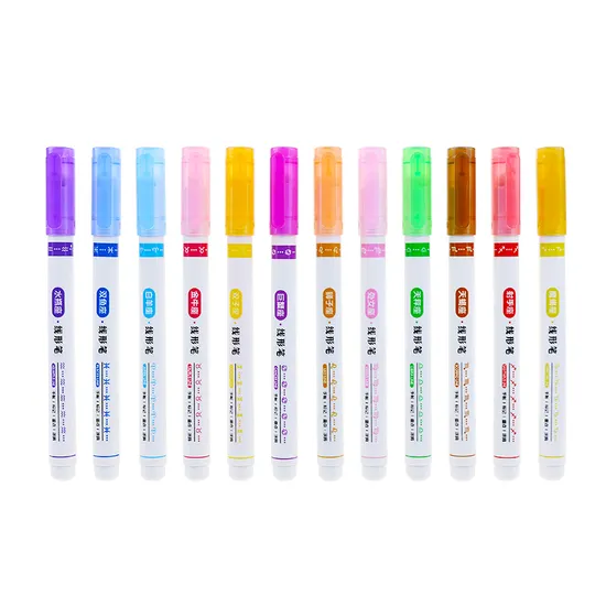 Single Tip 12 Curve Shapes Highlighter Pen Set Outline Highlighter Markers 